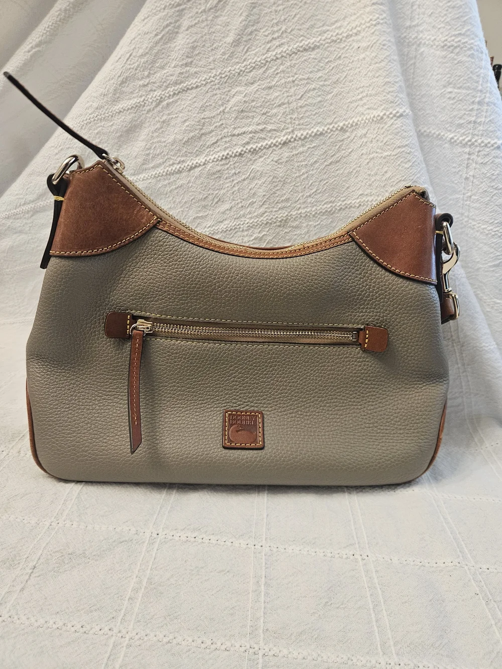Dooney & Bourke Taupe Hobo with Tan Trim